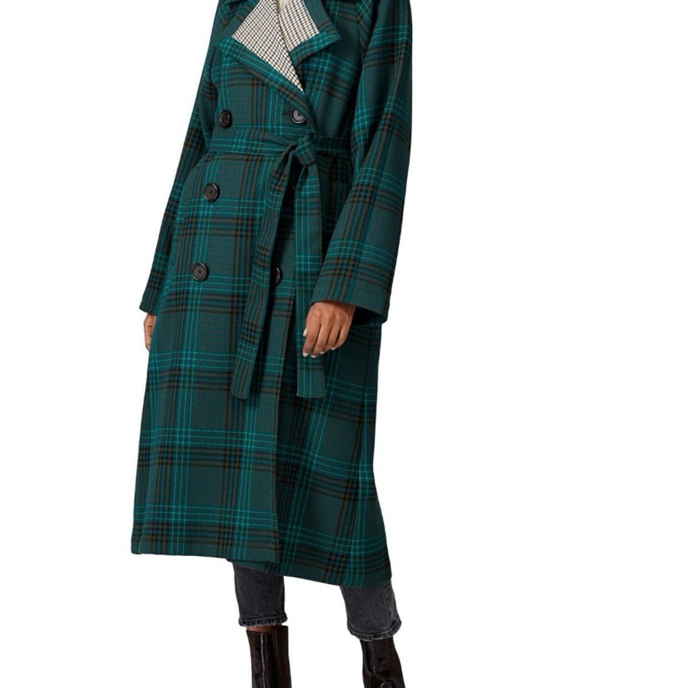 See By Chloe Teal Plaid Trench Coat size 10